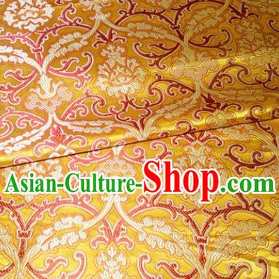Chinese Traditional Yellow Silk Fabric Cheongsam Tang Suit Brocade Palace Pattern Cloth Material Drapery