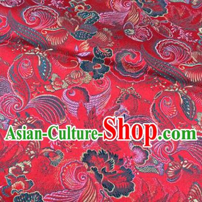 Chinese Traditional Red Silk Fabric Cheongsam Tang Suit Brocade Palace Pattern Cloth Material Drapery