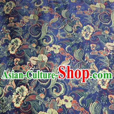 Chinese Traditional Navy Silk Fabric Cheongsam Tang Suit Brocade Palace Pattern Cloth Material Drapery