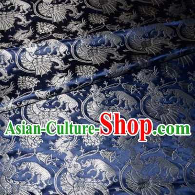 Chinese Traditional Navy Silk Fabric Cheongsam Tang Suit Brocade Palace Dragon Pattern Cloth Material Drapery