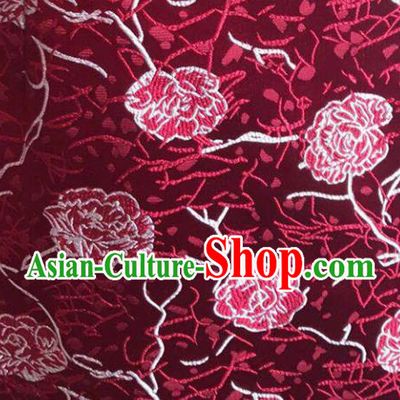 Chinese Traditional Silk Fabric Cheongsam Tang Suit Flowers Pattern Wine Red Brocade Cloth Drapery