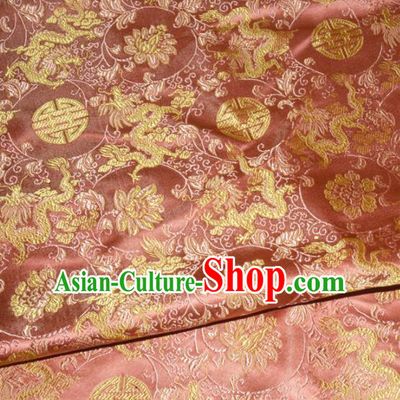 Chinese Traditional Pink Silk Fabric Cheongsam Tang Suit Brocade Palace Dragon Pattern Cloth Material Drapery