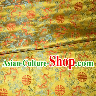 Chinese Traditional Yellow Silk Fabric Cheongsam Tang Suit Brocade Palace Dragon Pattern Cloth Material Drapery