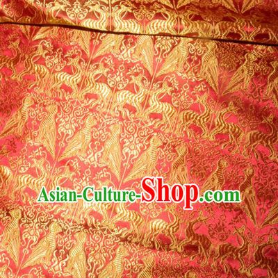 Chinese Traditional Red Silk Fabric Cheongsam Tang Suit Brocade Palace Deers Pattern Cloth Material Drapery
