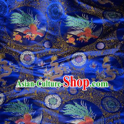 Chinese Traditional Royalblue Silk Fabric Tang Suit Brocade Dragon and Phoenix Pattern Cloth Material Drapery