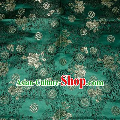 Chinese Traditional Green Silk Fabric Tang Suit Brocade Cheongsam Flowers Pattern Cloth Material Drapery