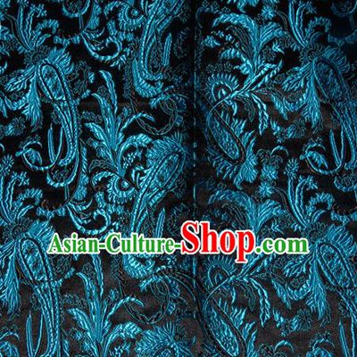 Chinese Traditional Silk Fabric Tang Suit Brocade Cheongsam Palace Blue Pattern Cloth Material Drapery