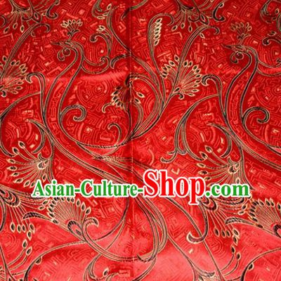 Chinese Traditional Red Silk Fabric Tang Suit Brocade Cheongsam Peacock Tail Pattern Cloth Material Drapery