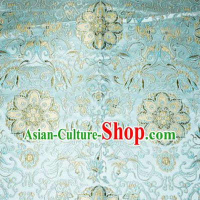 Chinese Traditional Silk Fabric Tang Suit Blue Brocade Cheongsam Palace Pattern Cloth Material Drapery
