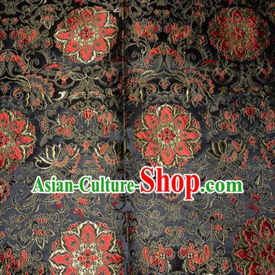 Chinese Traditional Silk Fabric Tang Suit Black Brocade Cheongsam Palace Pattern Cloth Material Drapery