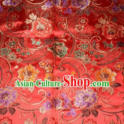 Chinese Traditional Red Silk Fabric Tang Suit Brocade Cheongsam Peony Pattern Cloth Material Drapery