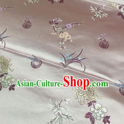 Chinese Traditional Silk Fabric Cheongsam Tang Suit Plum Blossom Orchid Bamboo and Chrysanthemum Pattern Brocade Cloth Drapery