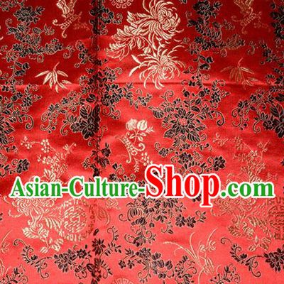 Chrysanthemum Pattern Chinese Traditional Red Silk Fabric Tang Suit Brocade Cloth Cheongsam Material Drapery