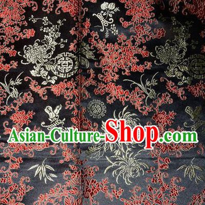 Chrysanthemum Pattern Chinese Traditional Black Silk Fabric Tang Suit Brocade Cloth Cheongsam Material Drapery