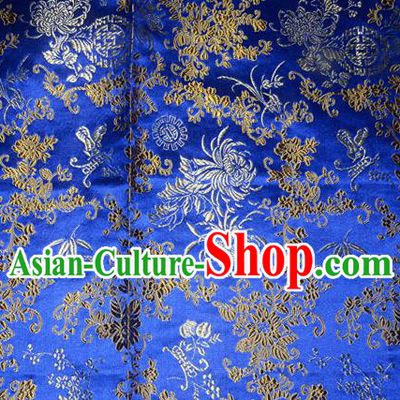 Chrysanthemum Pattern Chinese Traditional Royalblue Silk Fabric Tang Suit Brocade Cloth Cheongsam Material Drapery