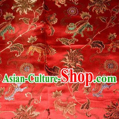 Kylin Pattern Chinese Traditional Red Silk Fabric Tang Suit Brocade Cloth Cheongsam Material Drapery