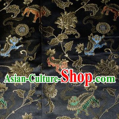 Kylin Pattern Chinese Traditional Black Silk Fabric Tang Suit Brocade Cloth Cheongsam Material Drapery