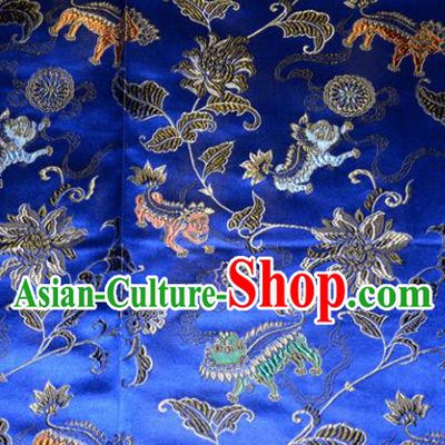 Kylin Pattern Chinese Traditional Royalblue Silk Fabric Tang Suit Brocade Cloth Cheongsam Material Drapery