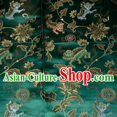 Kylin Pattern Chinese Traditional Green Silk Fabric Tang Suit Brocade Cloth Cheongsam Material Drapery