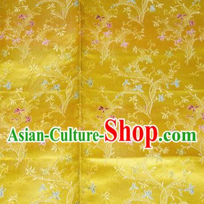Chinese Traditional Silk Fabric Poplar Blossom Pattern Tang Suit Yellow Brocade Cloth Cheongsam Material Drapery