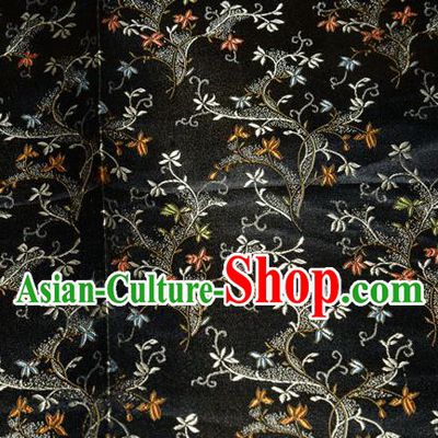 Chinese Traditional Silk Fabric Poplar Blossom Pattern Tang Suit Black Brocade Cloth Cheongsam Material Drapery