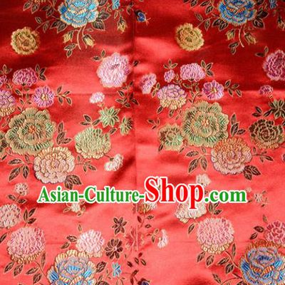 Chinese Traditional Silk Fabric Tang Suit Red Brocade Cheongsam Classical Peony Pattern Cloth Material Drapery