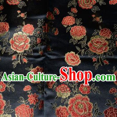 Chinese Traditional Silk Fabric Tang Suit Black Brocade Cheongsam Classical Peony Pattern Cloth Material Drapery