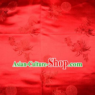 Chinese Traditional Cheongsam Silk Fabric Tang Suit Red Brocade Classical Chrysanthemum Pattern Cloth Material Drapery