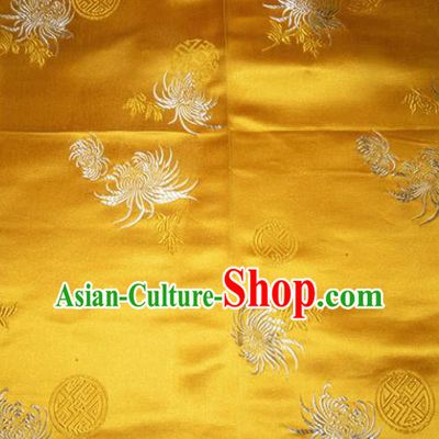 Chinese Traditional Cheongsam Silk Fabric Tang Suit Yellow Brocade Classical Chrysanthemum Pattern Cloth Material Drapery