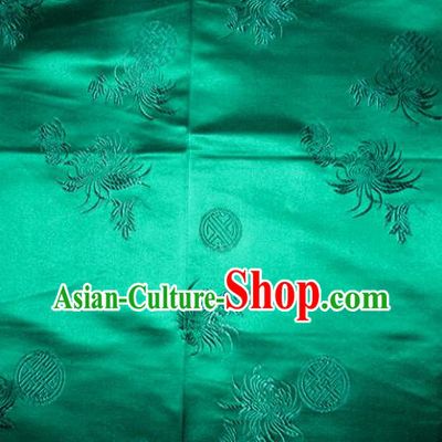 Chinese Traditional Cheongsam Silk Fabric Tang Suit Green Brocade Classical Chrysanthemum Pattern Cloth Material Drapery