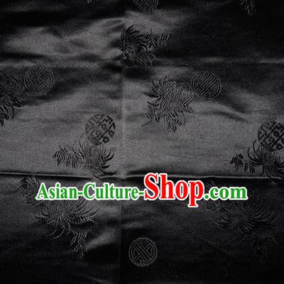 Chinese Traditional Cheongsam Silk Fabric Tang Suit Black Brocade Classical Chrysanthemum Pattern Cloth Material Drapery