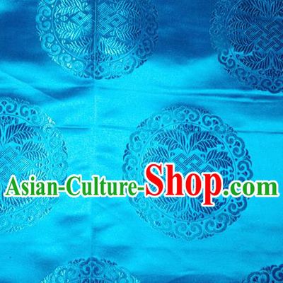 Chinese Traditional Cheongsam Silk Fabric Tang Suit Blue Brocade Classical Round Pattern Cloth Material Drapery