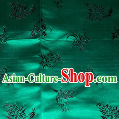 Chinese Traditional Cheongsam Green Silk Fabric Tang Suit Brocade Classical Plum Blossom Orchid Bamboo Chrysanthemum Pattern Cloth Material Drapery