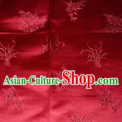 Chinese Traditional Cheongsam Red Silk Fabric Tang Suit Brocade Classical Plum Blossom Orchid Bamboo Chrysanthemum Pattern Cloth Material Drapery