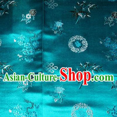Chinese Traditional Cheongsam Green Silk Fabric Tang Suit Brocade Classical Plum Blossom Orchid Bamboo Chrysanthemum Pattern Cloth Material Drapery