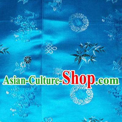 Chinese Traditional Cheongsam Blue Silk Fabric Tang Suit Brocade Classical Plum Blossom Orchid Bamboo Chrysanthemum Pattern Cloth Material Drapery