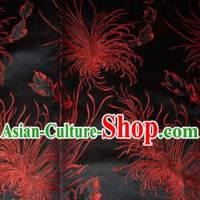 Chinese Traditional Cheongsam Silk Fabric Tang Suit Black Brocade Classical Chrysanthemum Pattern Cloth Material Drapery
