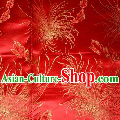 Chinese Traditional Cheongsam Silk Fabric Tang Suit Red Brocade Classical Chrysanthemum Pattern Cloth Material Drapery
