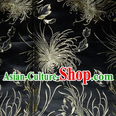 Chinese Traditional Cheongsam Black Silk Fabric Tang Suit Brocade Classical Chrysanthemum Pattern Cloth Material Drapery
