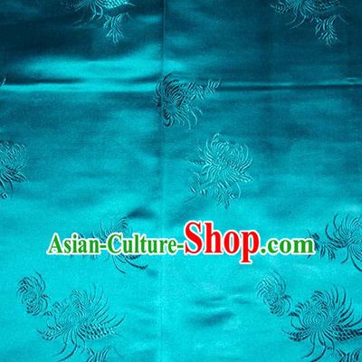 Chinese Traditional Classical Chrysanthemum Pattern Blue Silk Fabric Tang Suit Brocade Cloth Cheongsam Material Drapery