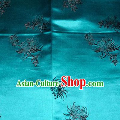 Chinese Traditional Classical Chrysanthemum Pattern Silk Fabric Tang Suit Blue Brocade Cloth Cheongsam Material Drapery