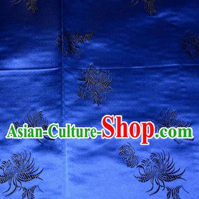 Chinese Traditional Classical Chrysanthemum Pattern Royalblue Silk Fabric Tang Suit Brocade Cloth Cheongsam Material Drapery