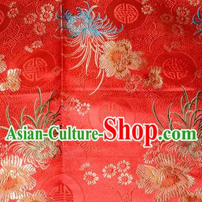 Chinese Traditional Silk Fabric Classical Chrysanthemum Pattern Tang Suit Red Brocade Cloth Cheongsam Material Drapery