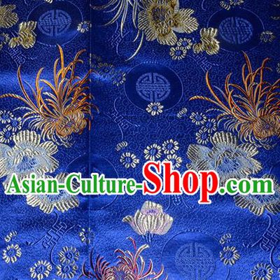 Chinese Traditional Silk Fabric Classical Chrysanthemum Pattern Tang Suit Royalblue Brocade Cloth Cheongsam Material Drapery