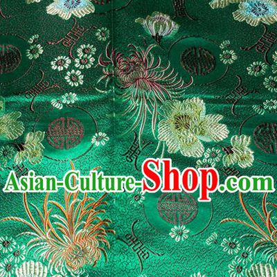 Chinese Traditional Silk Fabric Classical Chrysanthemum Pattern Tang Suit Green Brocade Cloth Cheongsam Material Drapery