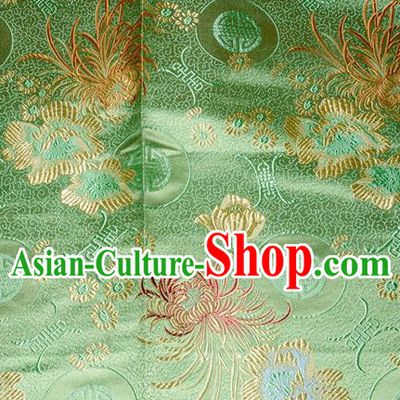 Chinese Traditional Silk Fabric Classical Chrysanthemum Pattern Tang Suit Green Brocade Cloth Cheongsam Material Drapery