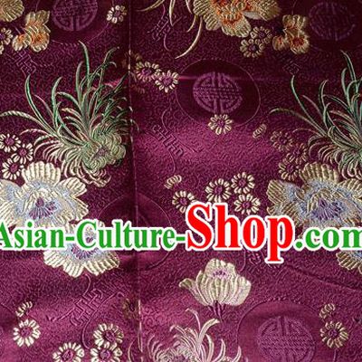 Chinese Traditional Silk Fabric Classical Chrysanthemum Pattern Tang Suit Purple Brocade Cloth Cheongsam Material Drapery