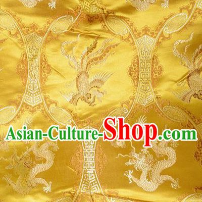 Classical Dragons Phoenix Pattern Chinese Traditional Golden Silk Fabric Tang Suit Brocade Cloth Cheongsam Material Drapery