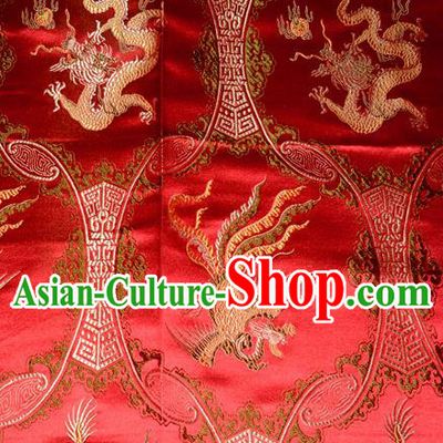Classical Dragons Phoenix Pattern Chinese Traditional Red Silk Fabric Tang Suit Brocade Cloth Cheongsam Material Drapery