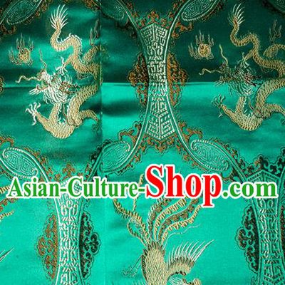 Classical Dragons Phoenix Pattern Chinese Traditional Green Silk Fabric Tang Suit Brocade Cloth Cheongsam Material Drapery